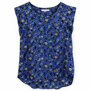 Pleione Blue Floral Print Sleeveless Blouse Scoop Neck Boho Top Size S